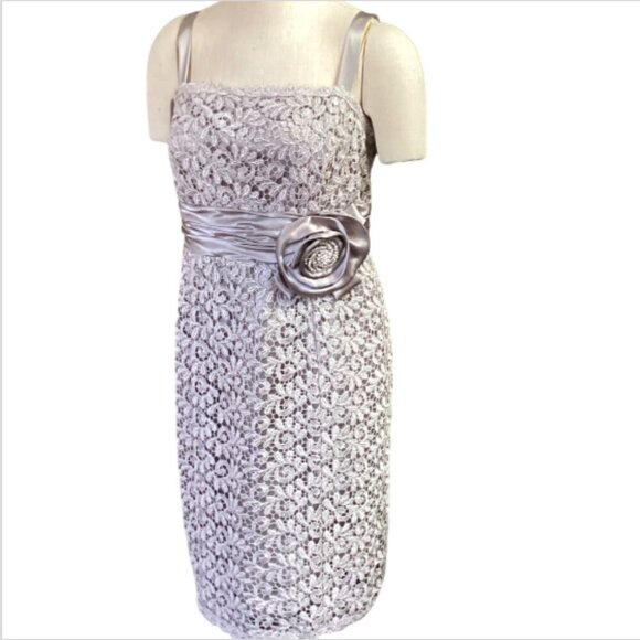 R&M Richards Lace Cocktail Dress Satin Rhinestone Rosette Waistband Sz 16 #159K - Picture 3 of 9